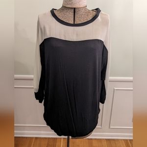 Forever 21 Flowy Black 3/4 sleeve scoop neck with a white sheer top half. Size L